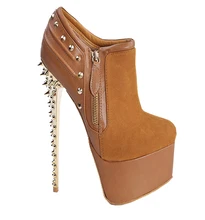 Ladies Booties 2017 Black Rockstuds Platform Sexy Round Toe Rivets Ankle Boots For Women Handmade Plus Size Spike Heel Shoes
