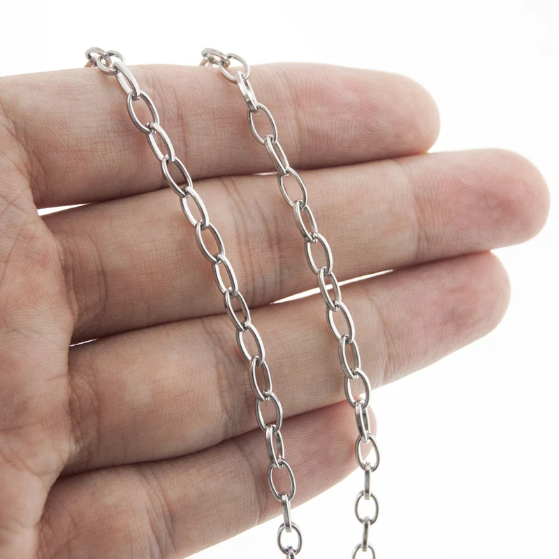 

DIY Stainless Steel Thin Chain for Necklace Bracelet 4mm Long Oval Link Rolo Chain Women Jewelry Making Parts Sell in 5 Meters