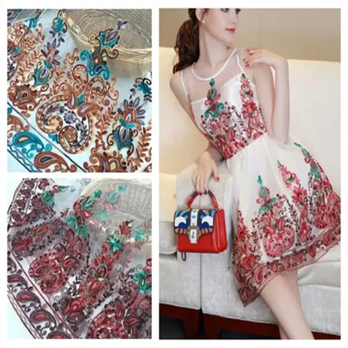 

FFLACELL mesh fabric/ lace embroidery flame dress fabric / unilateral tutu embroidered fabrics White mesh