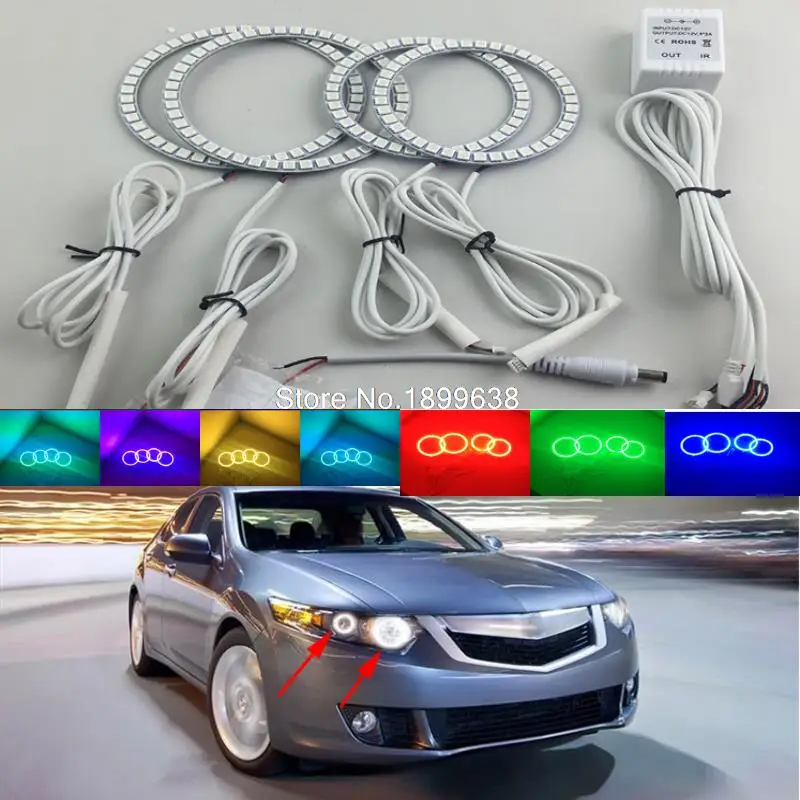

Super bright 7 color RGB LED Angel Eyes Kit with a remote control car styling for Acura TSX 2009 - 2012