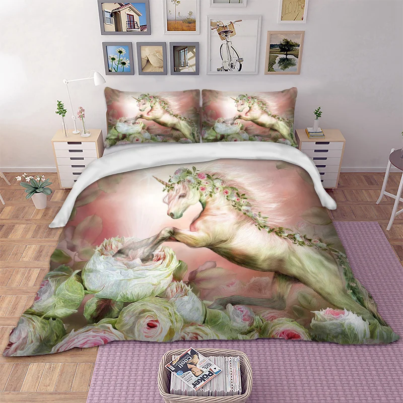 

Unicorn bedding set flower Duvet cover with pillowcase Bed Set Single Twin queen king size dropshipping