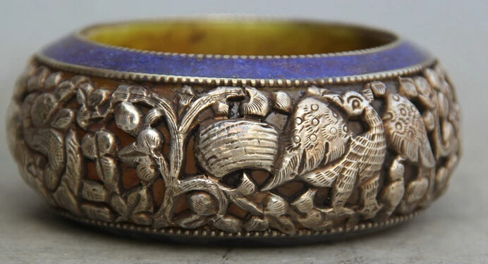 

JP S0524 4" Tibet Buddhism Silver Mi La Folk flower Deer woman hand adorn bracelet bangle