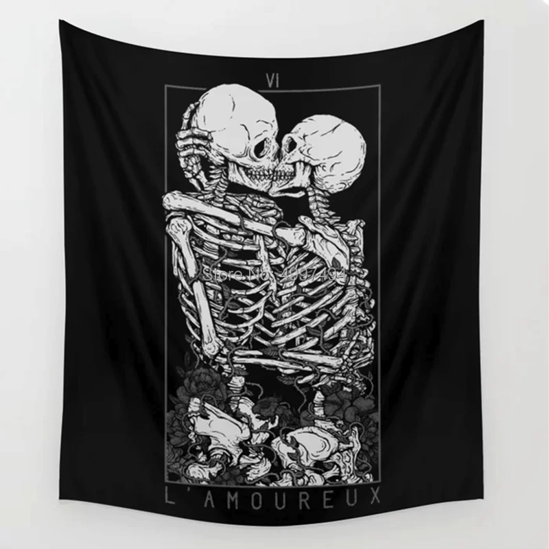 

Loartee Psychedelic Gothic Lover Skull Tapestry Sexy Death Couple Wall Hanging Boho Decor Bedspread Cloth Home & Living Arras