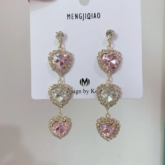 MENGJIQIAO New Korean Shiny Heart Crystal Drop Earrings For Women Fashion Shell Rhinestone Boucle D oreille.jpg 640x640 - MENGJIQIAO New Korean Shiny Heart Crystal Drop Earrings For Women Fashion Shell Rhinestone Boucle D'oreille Party Jeweley Gift