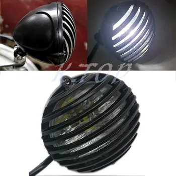 

MOTORCYCLE SCALLOPED BLACK LED HEADLIGHT FINNED GRILL FOR HARLEY BOBBER CHOPPER