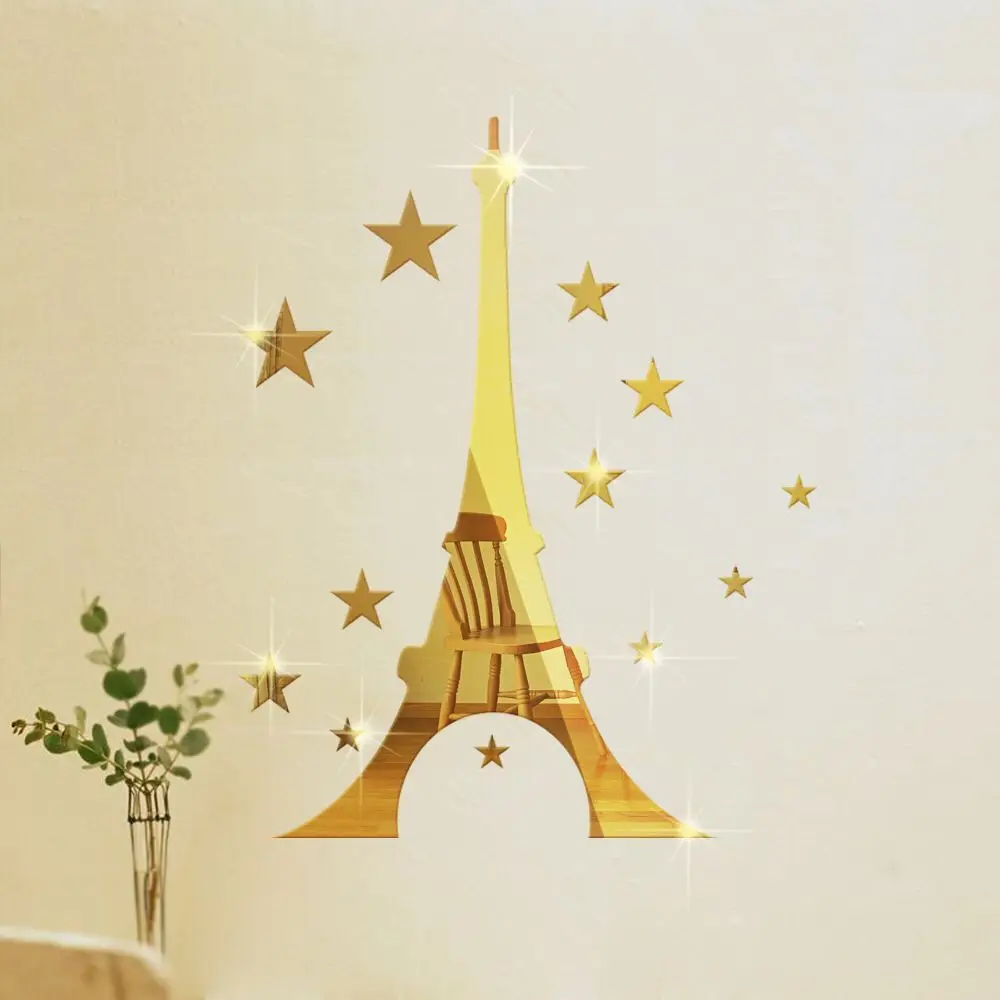 3D Eiffel Tower star pattern mirror stickers children's room sofa marriage room TV background
