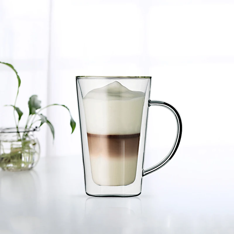 

Double Layer Anti scald Handmade Glass Cups with Handle Clear Body Simple Morning Mugs Coffee Milk Juice Cups SH370