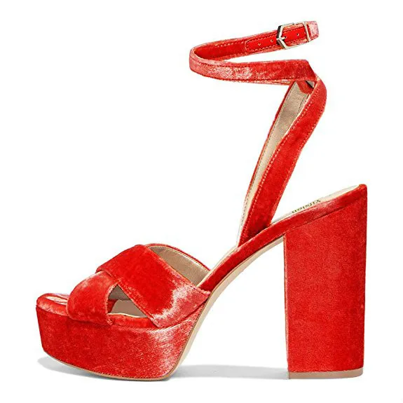 

New Women Platform Sandals Square High Heel Sandals Open Toe Black Green Red Yellow Pink Shoes Women US Plus Size 4-15