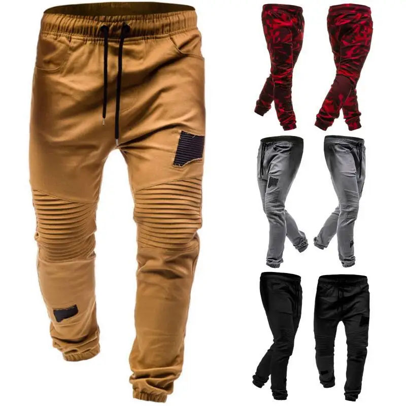 

Europe and the United States 2019 foreign trade new pleated rag stitching casual pants tether elastic men's casual pants