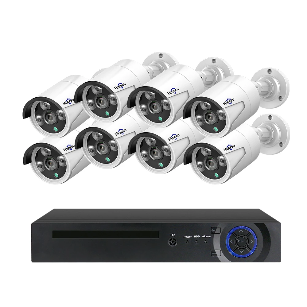 Hiseeu HD 8CH 2MP NVR 1080P POE CCTV камера система Комплект наружная Водонепроницаемая ip-камера POE Домашняя безопасность комплект видеонаблюдения