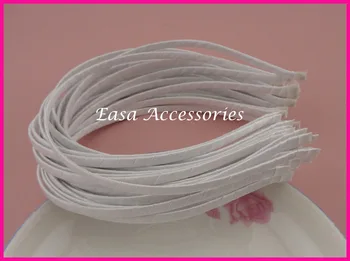 

10PCS 5mm White Satin Ribbon Wrapped plain Metal Hair Headbands,Silver headband inner,Lead free,nickle free