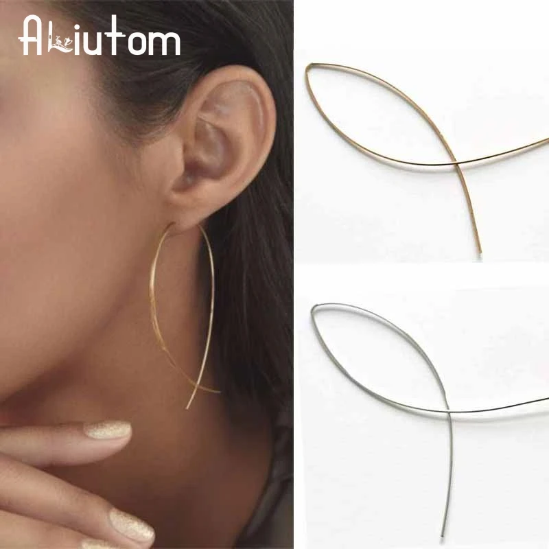 

ALIUTOM 2017 New Hot 1 Pair Punk Simple Long Wire Fish Stud Earrings Curved Line Alloy Brinco Earrings Of Women Jewelry