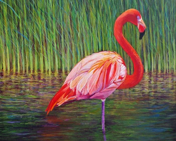 

Old artists'high quality hand-painted oil paintings on canvas: wedding room paintings, passionate flamingo pink cute animals .