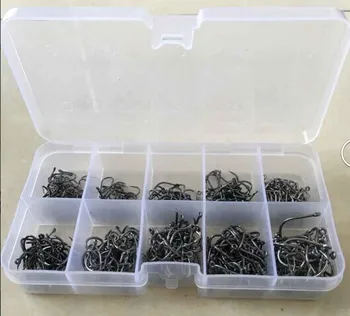 

SEWS Set 500Pcs Black Silver Fly Coarse Fishing Worm Hook Bait Box 10Sizes 3#-12# Hot Sale Drop Shipping