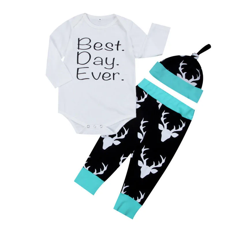 best day ever romper jumpsuit top pants hat outfits 0 24m 3pcs best day ever romper jumpsuit top pants hat outfits 0 24m 3pcs newborn infant christmas clothes set baby boys girls in clothing sets from mother kids