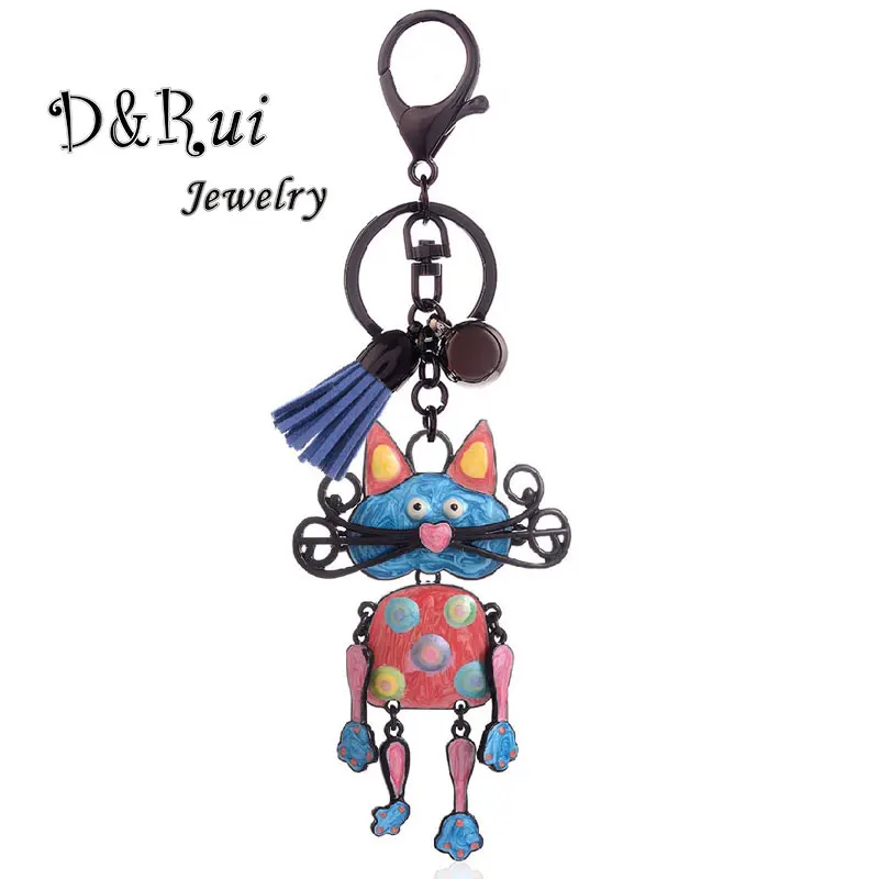 

Enamel Cat Key Chain Alloy Animal Keychain Car Key Holder Jewelry Accessories Leather Tassel Keyring Gift For Men And Women 2019