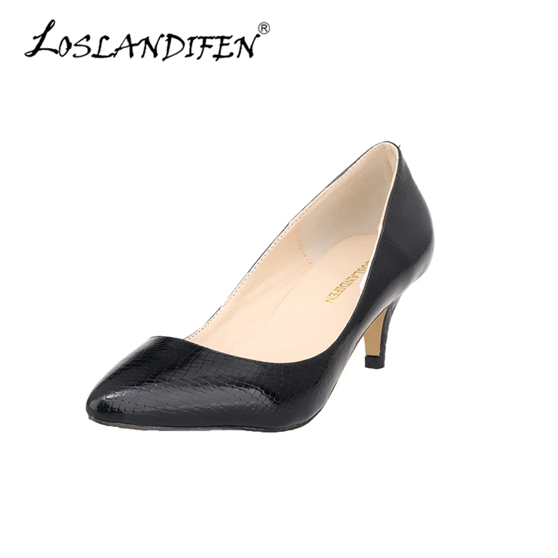 

LOSLANDIFEN New Ladies Medium Heel Shoes Fashion Pointed Toe Women Pumps Crocodile High Heels Shoes Woman Zapatos Mujer 678-1XEY