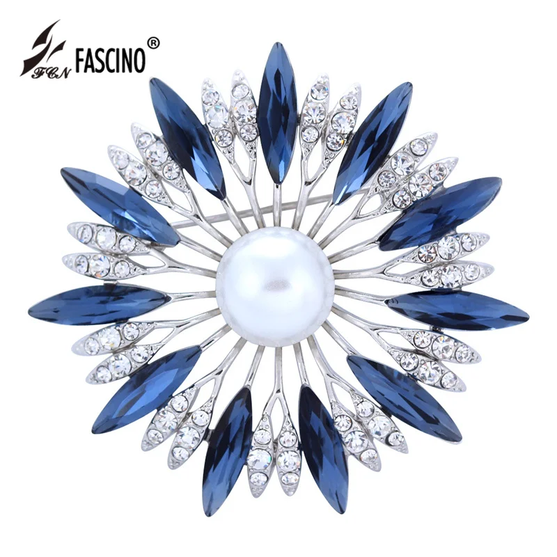 Elegant Women Pearl Rhinestone Crystal Flower Bouquet Brooch Pin Scarf Clip Pin