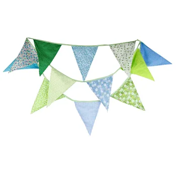 

1pcs 3.6M Fresh Green Blue Cotton Bunting Pennant Children Birthday Party Decorate Banners Home Baby Room Decoration Flags
