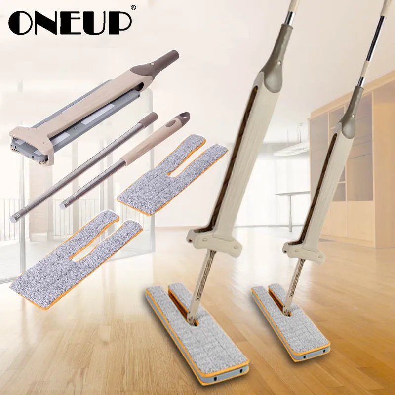 

ONEUP Self-Wringing Double Sided Flat Mop Non Hand Washing Wooden Floor Telescopic Handle Mop Cleaning Tool For Living Kitchen