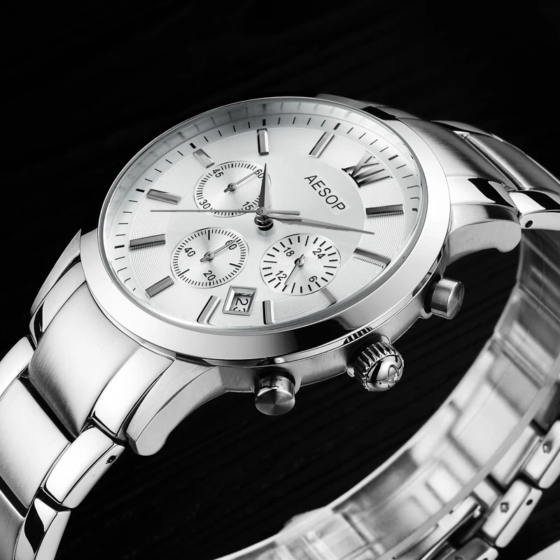 AESOP сапфировое стекло часы для мужчин Спорт Кварцевый секундомер наручные часы АВТО ДАТА кожа мужской часы Relogio Masculino Hodinky 46