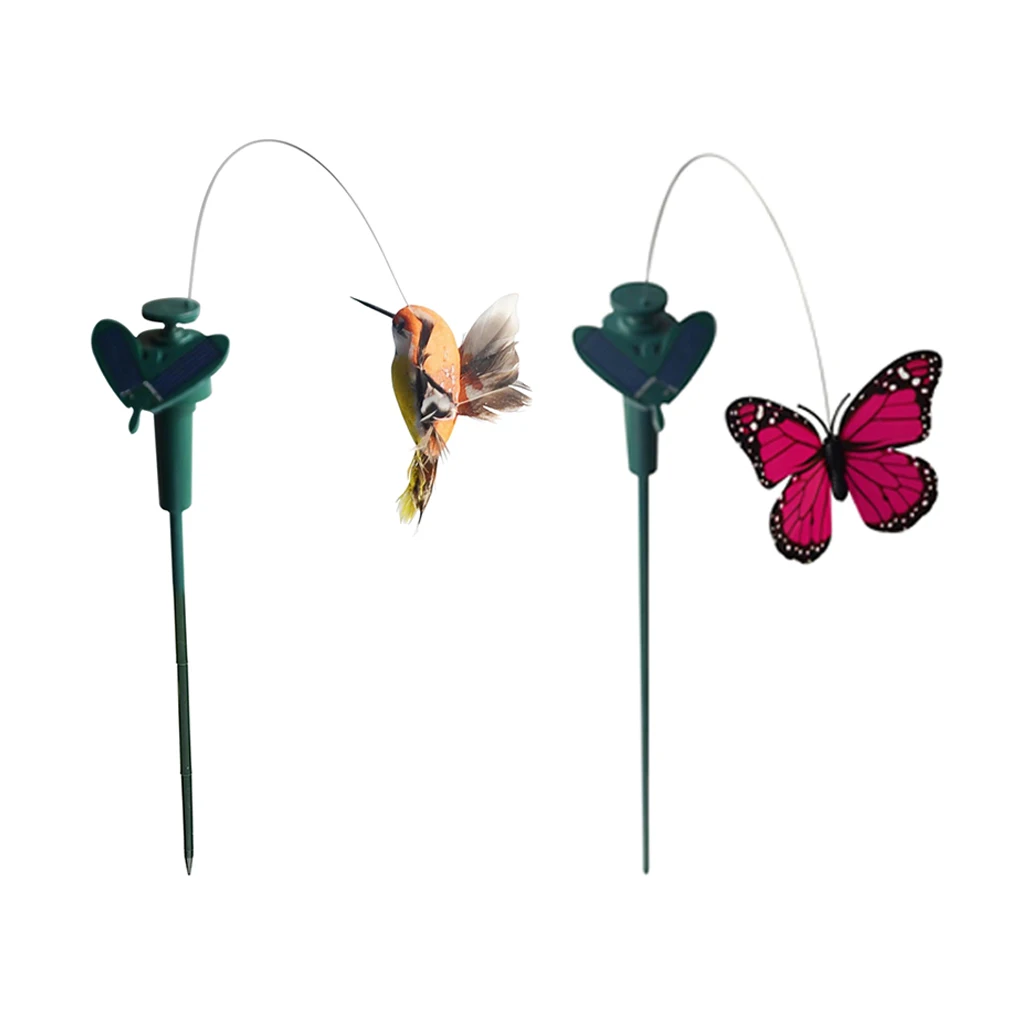 2pcs/set Lovely Solar Power Flying Fluttering Butterfly Bird Flower Garden Yard Decor Patio Lawn Ornament