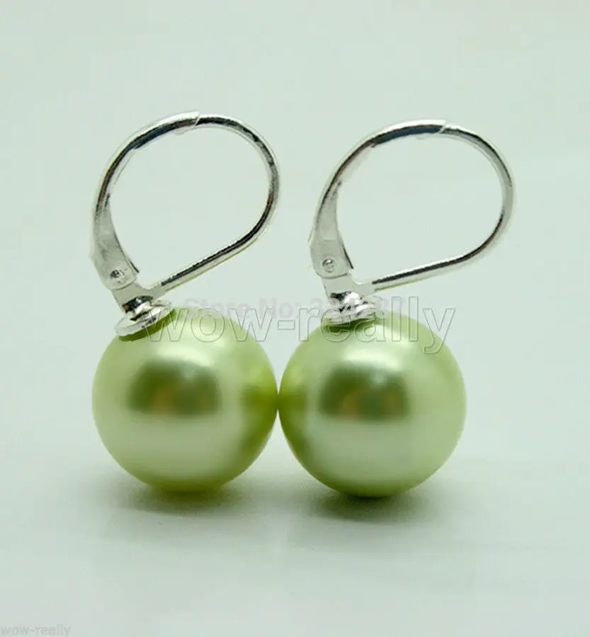 

Pretty Light Green South Ocean 14mm Shell Pearls Beads Earrings Jewelry