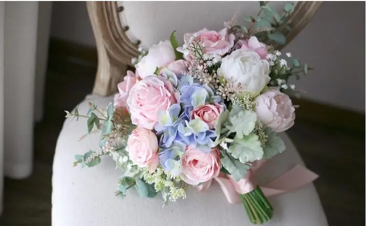 JaneVini стиль искусственные цветы для невесты Букет розовая роза кружева ленточная брошь пион Свадебный букет цветов Sposa Fleurs
