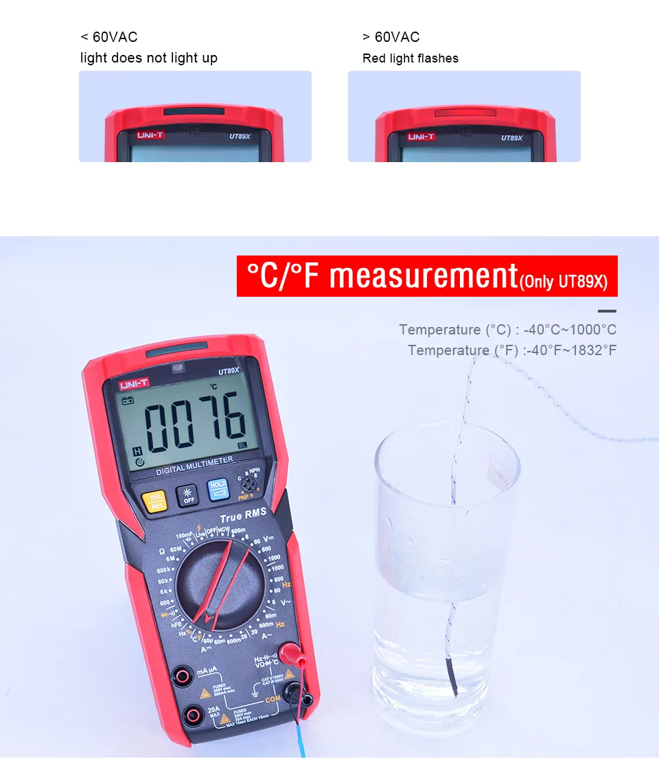 UNI-T UT89X/UT89XD true RMS цифровой мультиметр 20A Высокоточный цифровой мультиметр NCV/конденсатор/Триод/температура/светодиодный тест