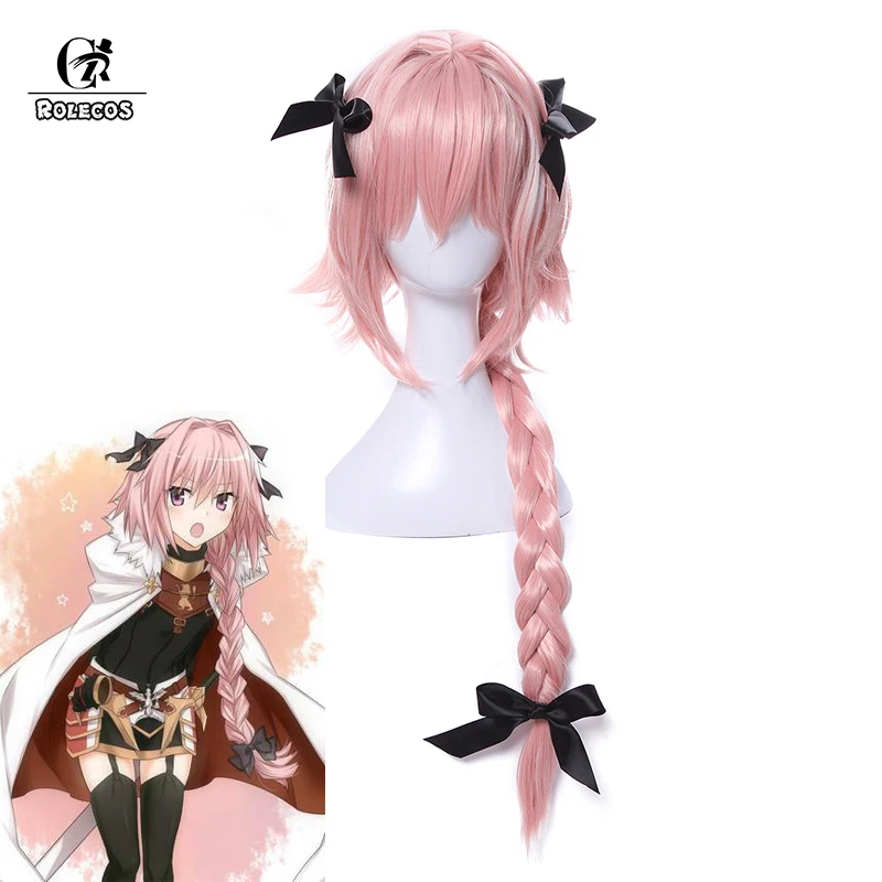 

ROLECOS Fate/Apocrypha Cosplay Astolfo Cosplay 75cm/29.53 inches Long Pink Cosplay Hair Accessories Black Bow Synthetic Hair