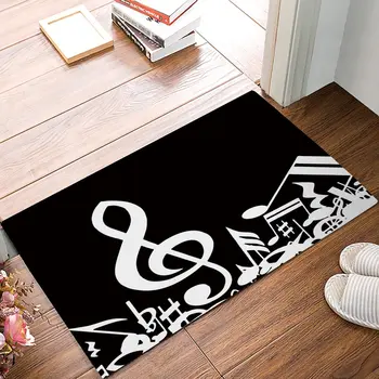 

Custom Melody Black And White Musical Notes Door Mats Kitchen Floor Bath Entrance Rug Mat Absorbent Indoor Bathroomes