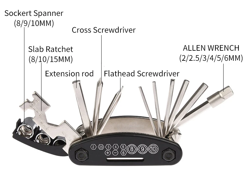 16 в 1 Набор инструментов для велосипеда, горный велосипед, многофункциональный ремонтный набор инструментов, дорожный горный велосипед, комплекты для ремонта шин, гаечный ключ, шуруповерт, резак цепи