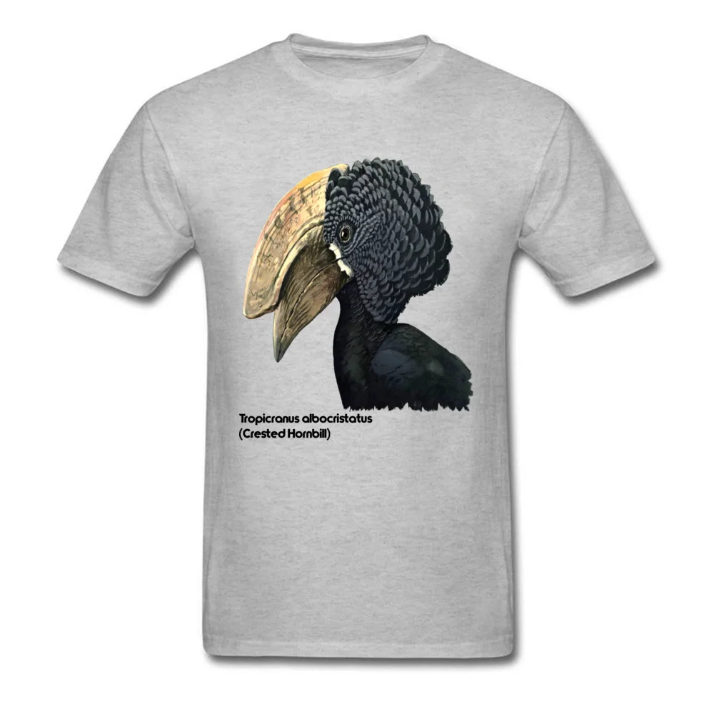 Normal Normal Male Tshirts Rife Mother Day Short Sleeve Round Neck Cotton Fabric Tops Shirt Custom Tops Shirt Free Shipping Crested Hornbill Bird Handsome Bill and Feathers grey