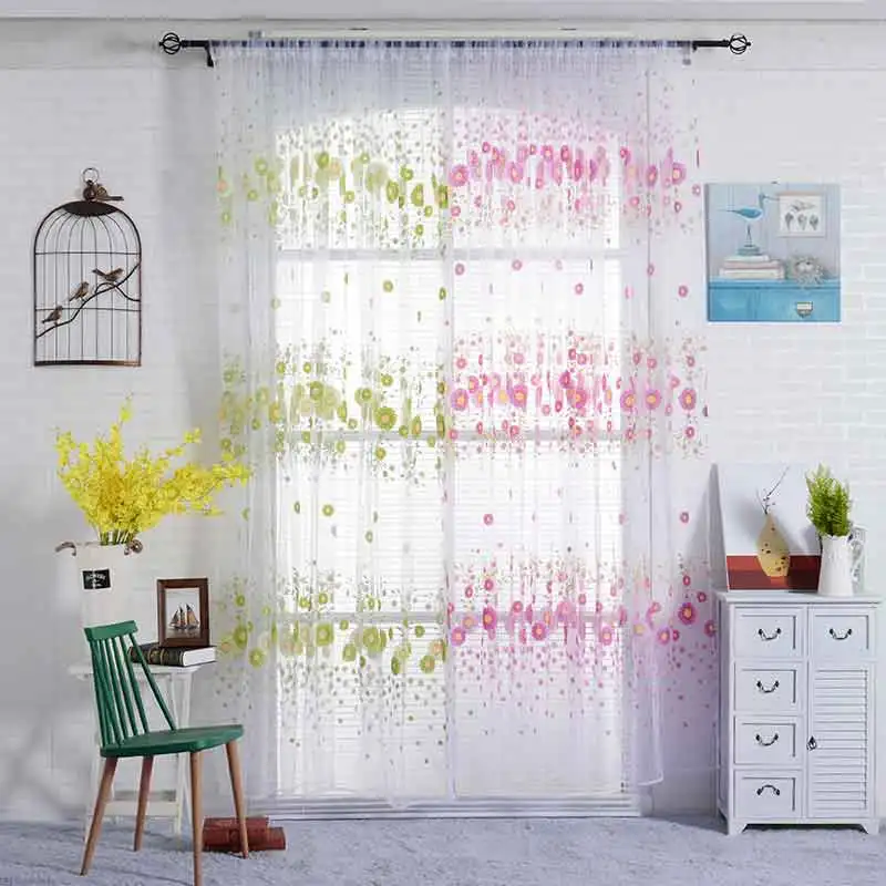 Nueva hermosa girasol Pastoral Tulle ventana cortina para sala dormitorio cortinas dormitorio Nueva hermosa girasol Pastoral Tulle ventana cortina para sala dormitorio cortinas dormitorio