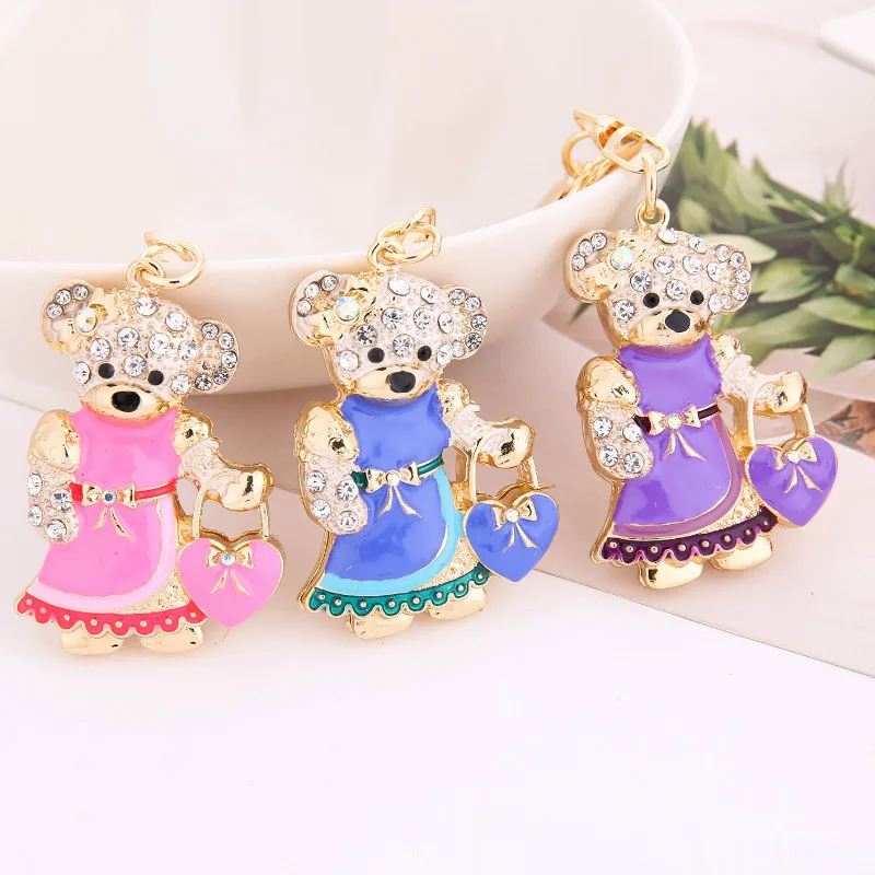 

2018 Fashion Cute Rhinestone Bear/Butterfly Luxury Keychain Key Ring Holder Gift Wome Handbag Pendant Key Ring Car Key Holder