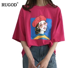 RUGOD повседневная женская футболка Новое поступление весна лето осень женские топы с коротким рукавом с круглым вырезом одежда Топы с героями мультфильмов