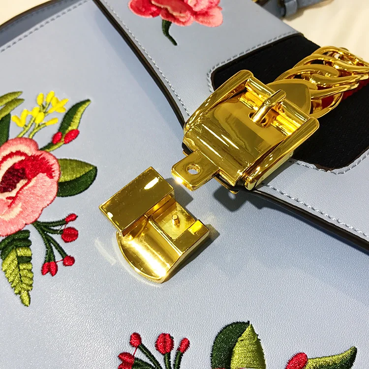 TekiEssica винтажные кожаные винтажные мини-сумки с цветочной вышивкой и золотым замком, женские сумки-мессенджеры на плечо