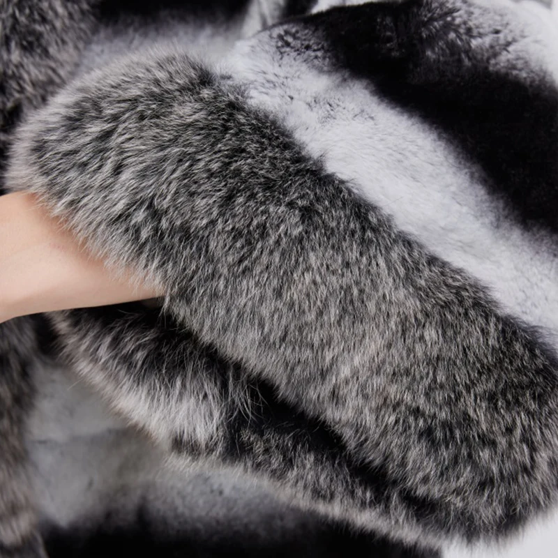 Aiyangsilan New Arrival Rabbit Fur Coats Women Fashion Natural Rex Rabbit Fur With Fox Fur Thick Warm Autumn Winter Fur Coats Coats