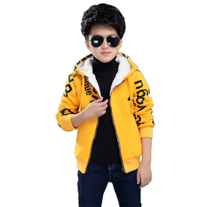 

Children's sweater 2019 winter new fashion letter plus velvet sweater winter boy warm hooded zipper shirt
