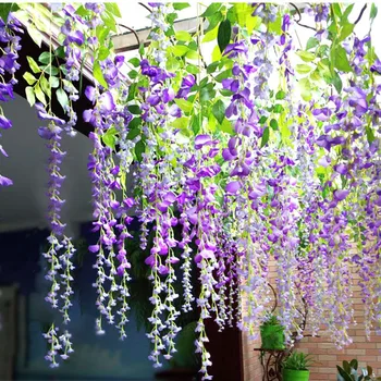 

12pcs/Lot Wedding Decoration Artificial Silk Wisteria Flower Plant Vines Hanging Rattan Fake Bride Flowers Garland For Home Room