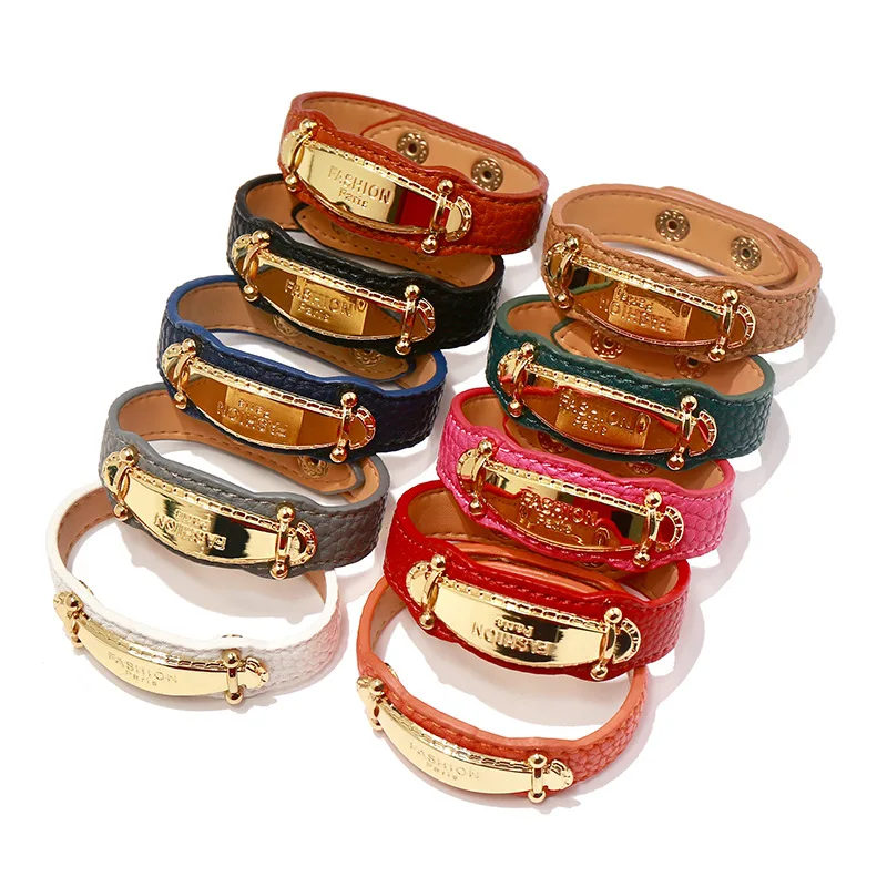 High Quality 10 Color Kelly Punk Style PU Leather Bracelet For Men Women Brand Jewelry Gift