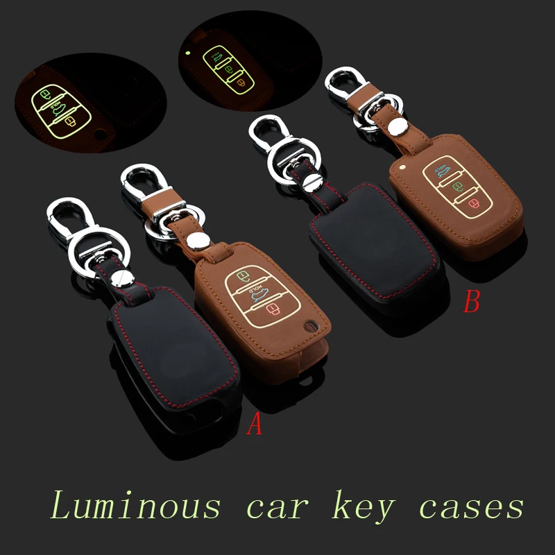 For KIA Sportage/Sportage R/K5 Car Keychain Genuine Leather Carve Car Key Case Cover Smart Car