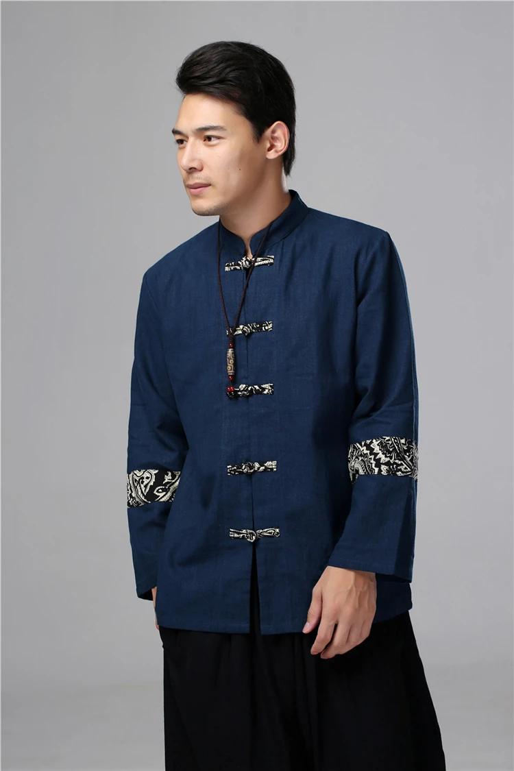 Китайская традиционная Восточная одежда куртка осенний топ одежда с длинным рукавом Топ кунг-фу пуговицами tangzhuang льняная рубашка