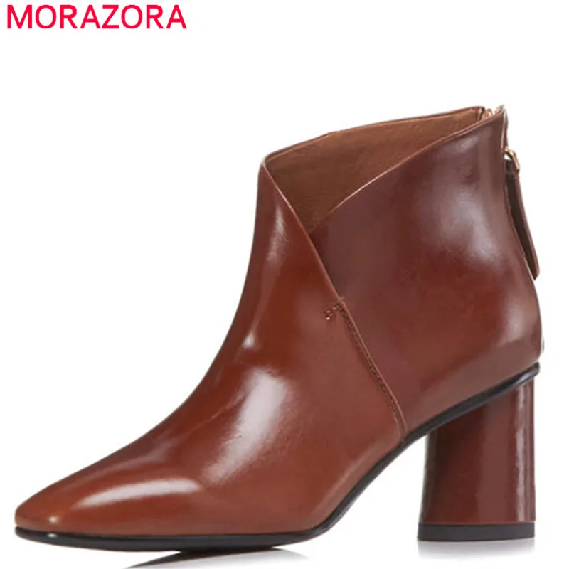 

MORAZORA 2018 new arrival shoes woman genuine leather autumn winter boots slip on ankle boots for women high heels shoes