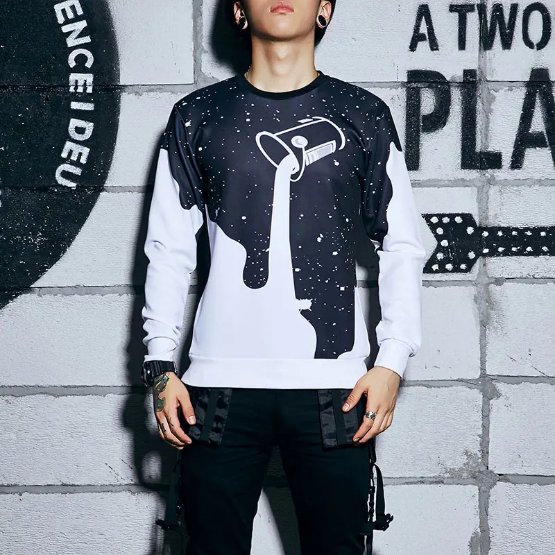 High Quality Men Sweatshirt Milk Print Casual Long Sleeve