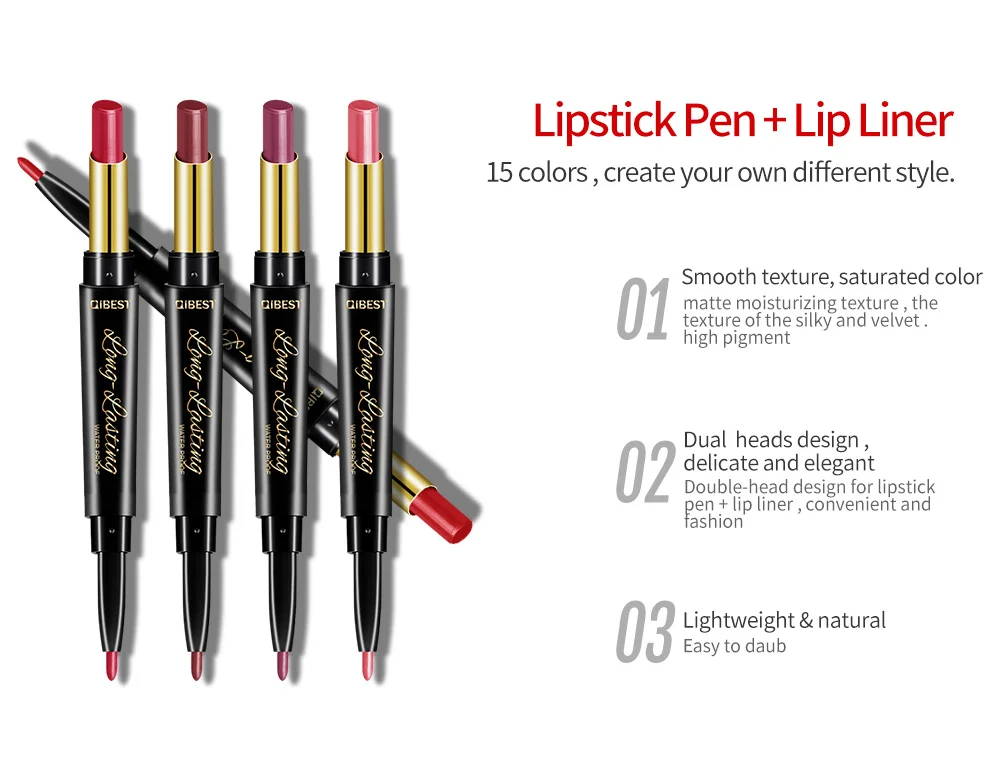 QIBEST 2 In 1 Double Head Lip Liner Pencils Lipstick Waterproof Long Lasting moisturizing Pigments Nude Color TSLM1