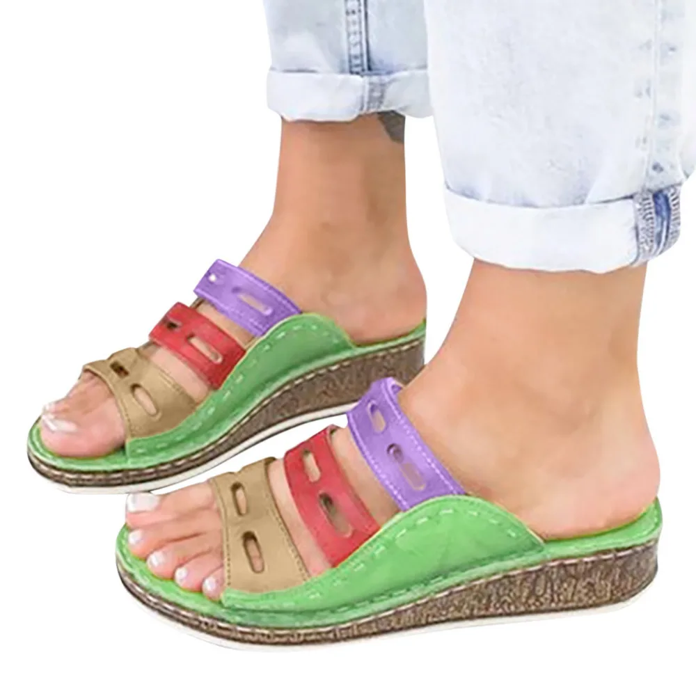 2019 Women's fashion plus size gladiator sandals ladies casual wedge with color matching platform sandals slippers 40J2 (5)