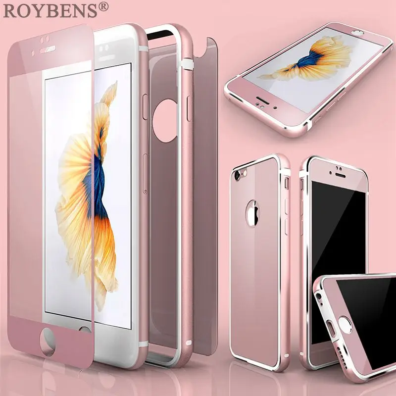 

Luxury Slim Front Back Glass Film + Silicone Aluminum Frame Cover For Apple iPhone 6 6S Plus Case 360 Degree Full Coverage Capa