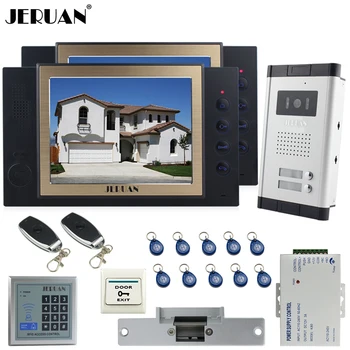 

JERUAN Apartment 8`` TFT Video Door Phone Record Intercom System kit 700TVL Camera RFID Access Controller 8GB SD For 2 Household