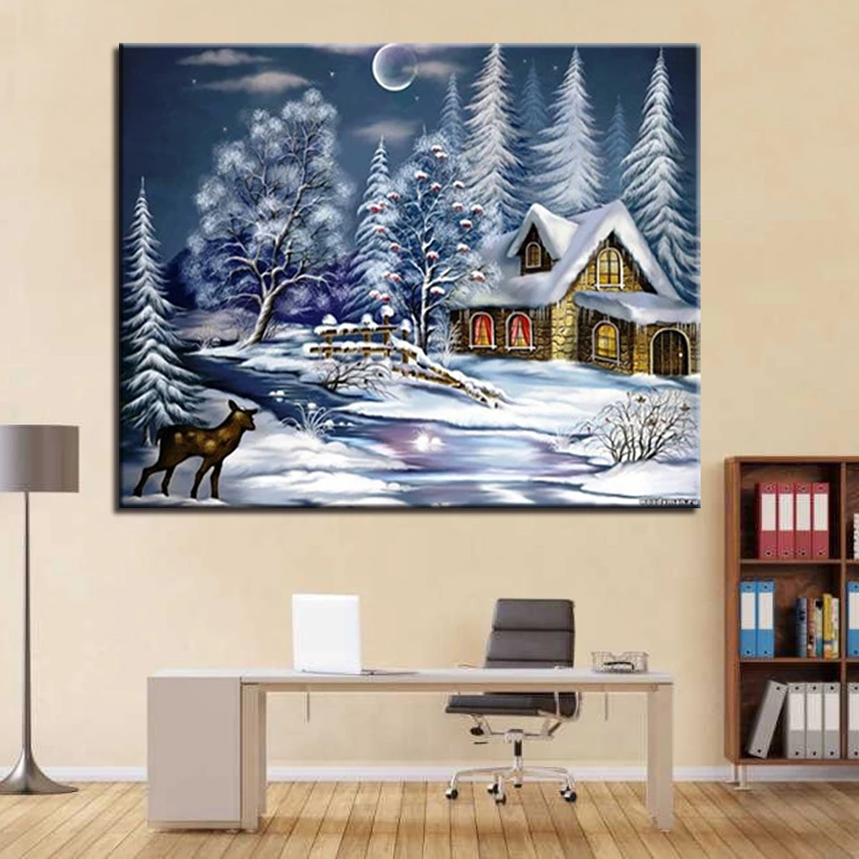 

DIY Painting Kits Drawing By Numbers Winter Snow Landscape Framework Wedding Decoration Wall Artwork Picture Acrylic On Canvas